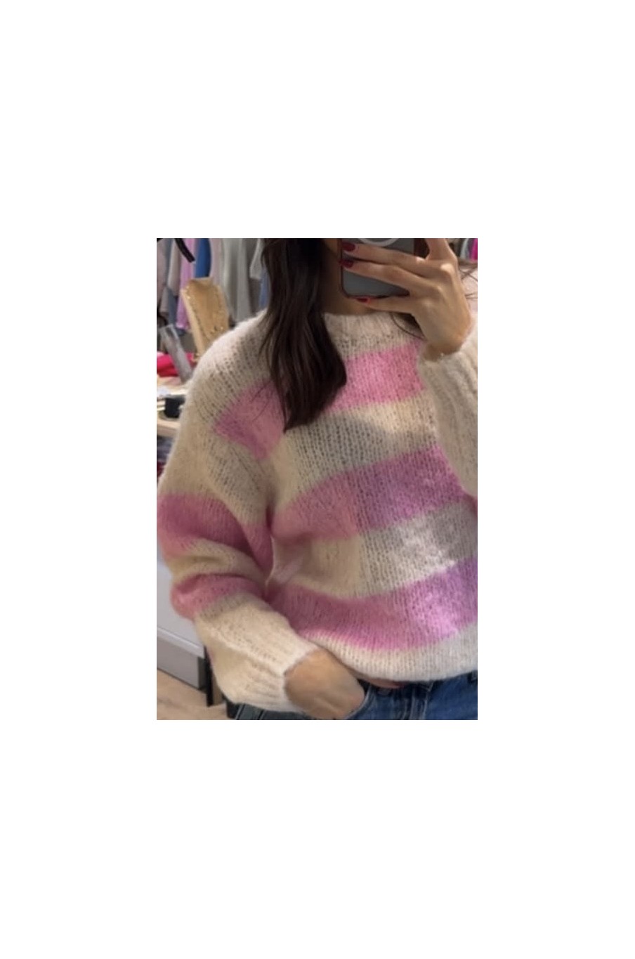 Pull rayé rose & écru