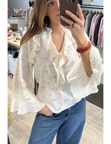 Blouse dentelle volantée