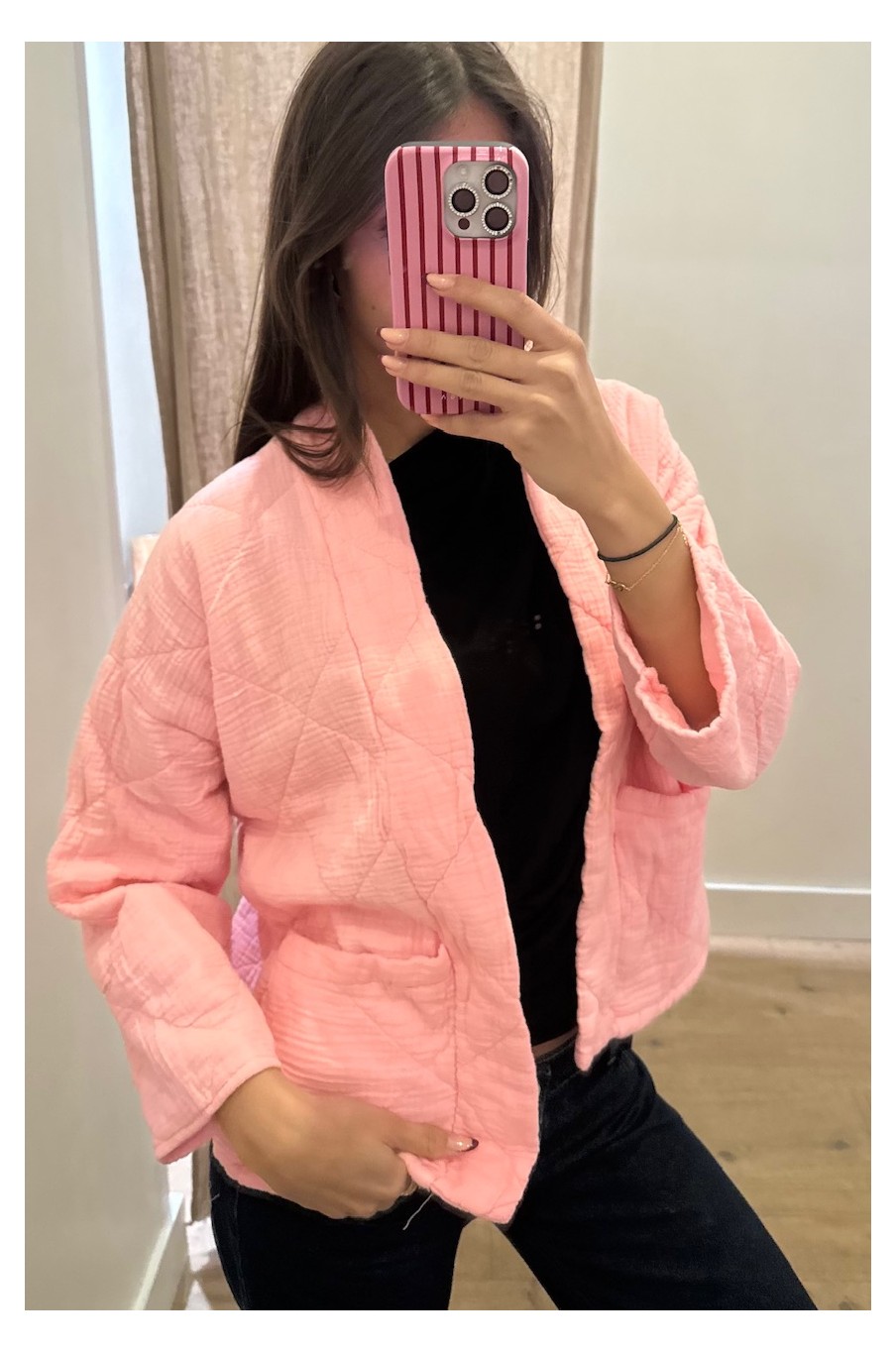 Kimono court matelassé Rose