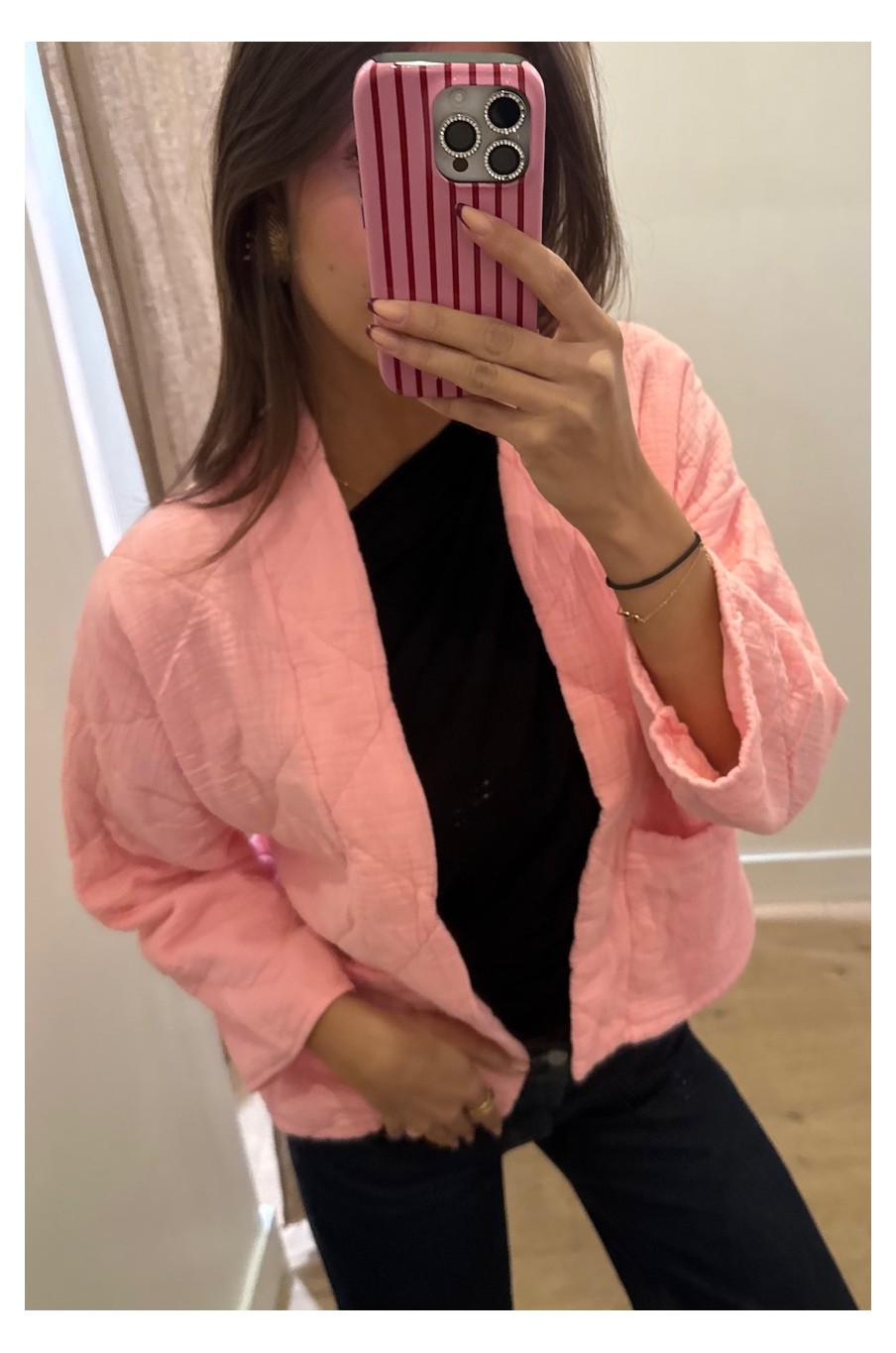 Kimono court matelassé Rose