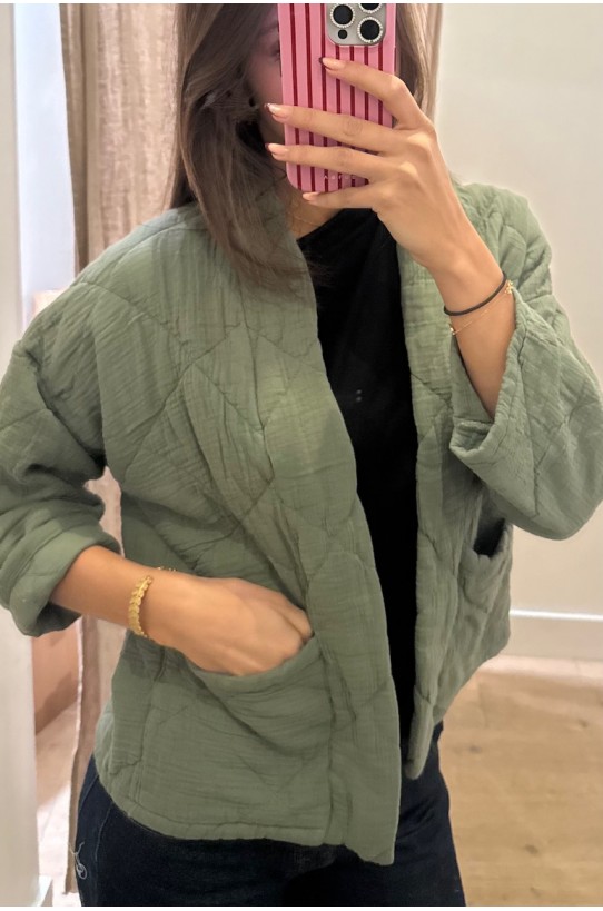 Kimono court matelassé Kaki