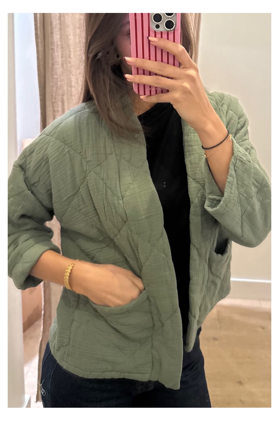 Kimono court matelassé Kaki