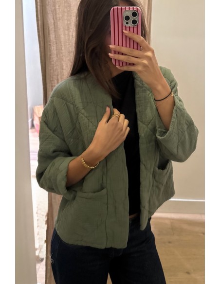 Kimono court matelassé Kaki