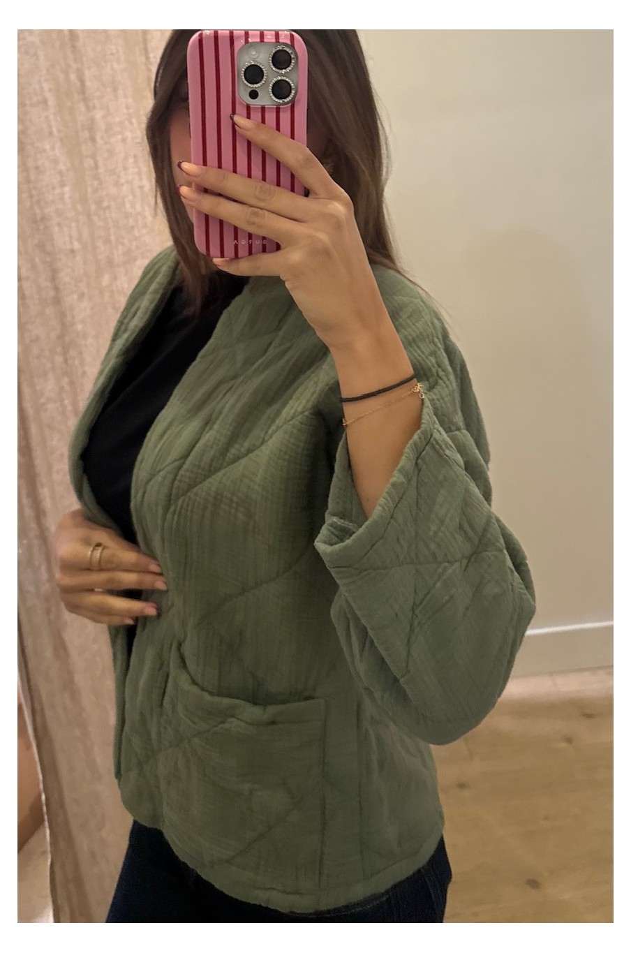 Kimono court matelassé Kaki