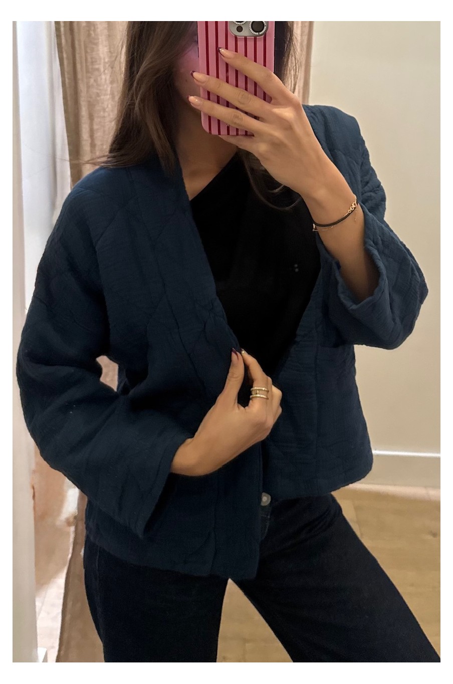 Kimono court matelassé Marine