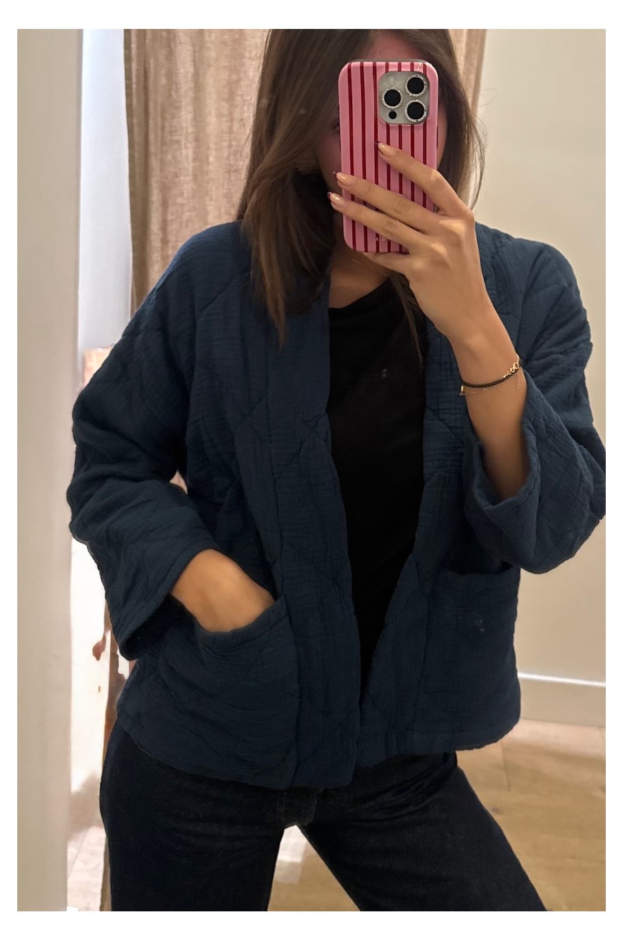 Kimono court matelassé Marine