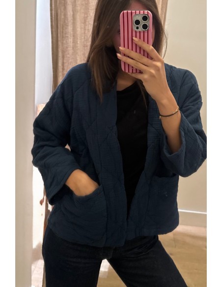 Kimono court matelassé Marine