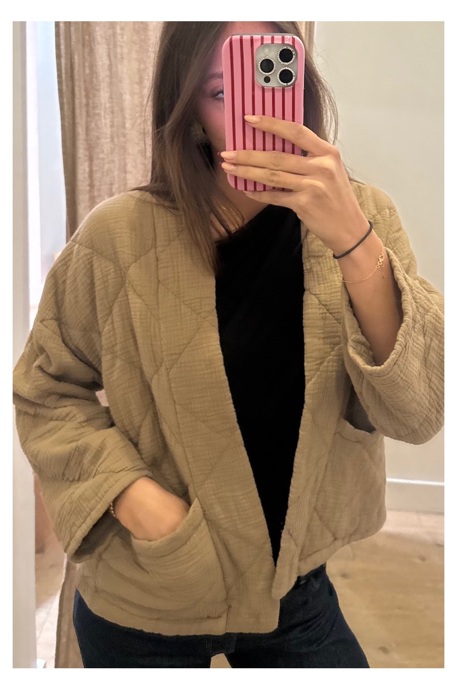 Kimono court matelassé Camel