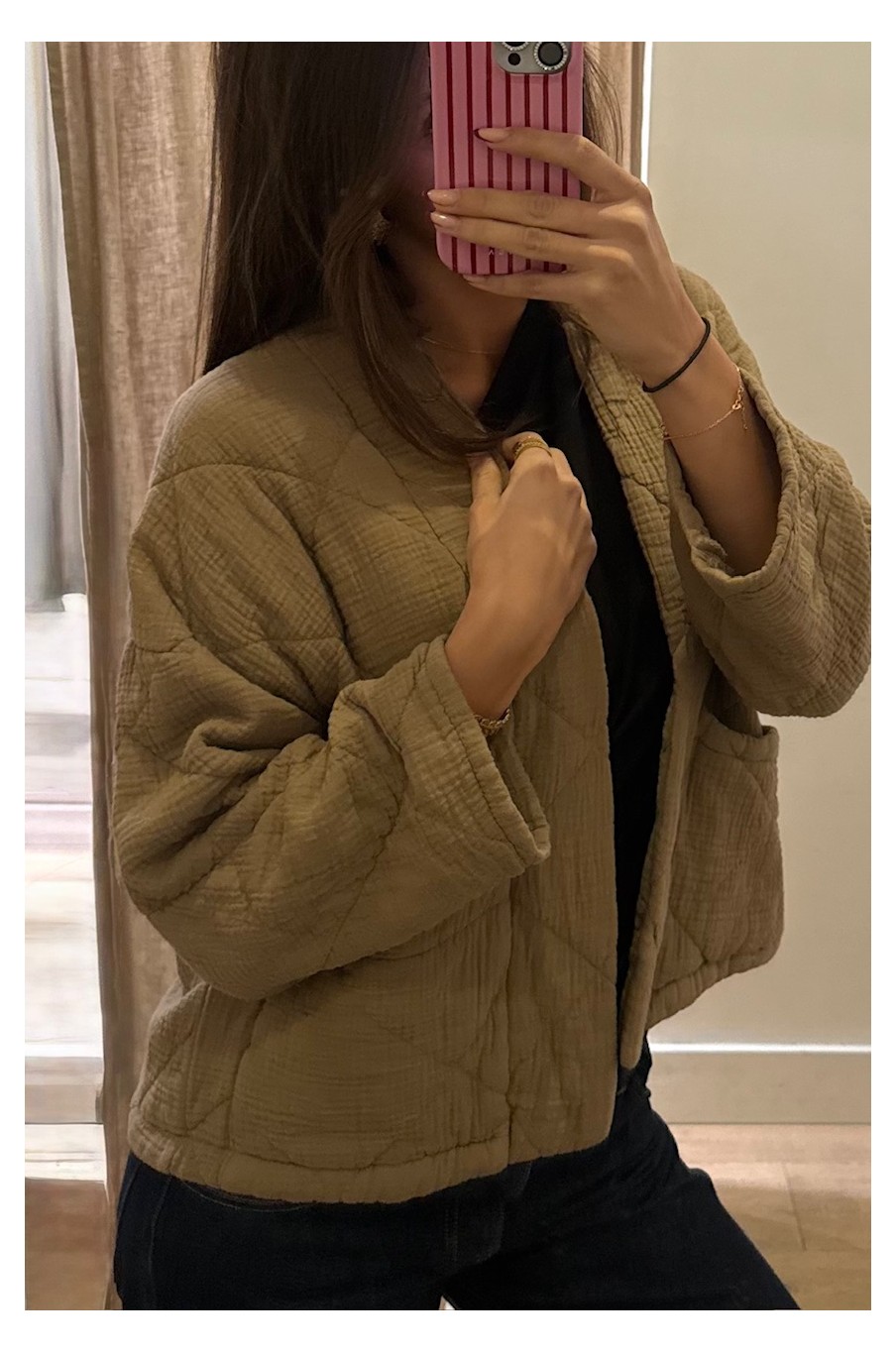 Kimono court matelassé Camel