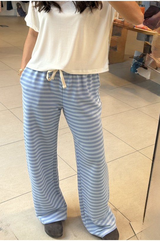 Pantalon fluide à rayures Ciel