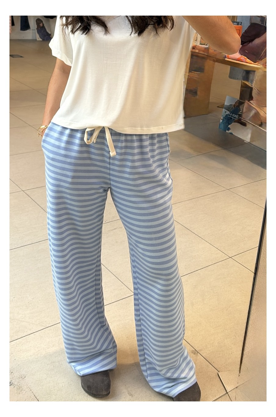 Pantalon fluide à rayures Ciel