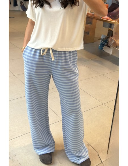 Pantalon fluide à rayures Ciel
