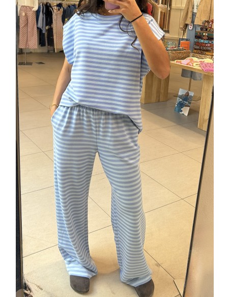 Pantalon fluide à rayures Ciel
