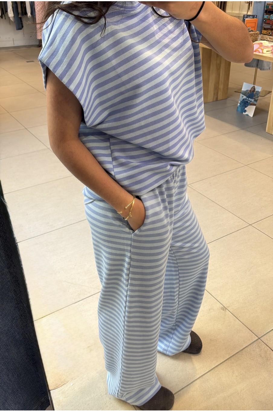Pantalon fluide à rayures Ciel