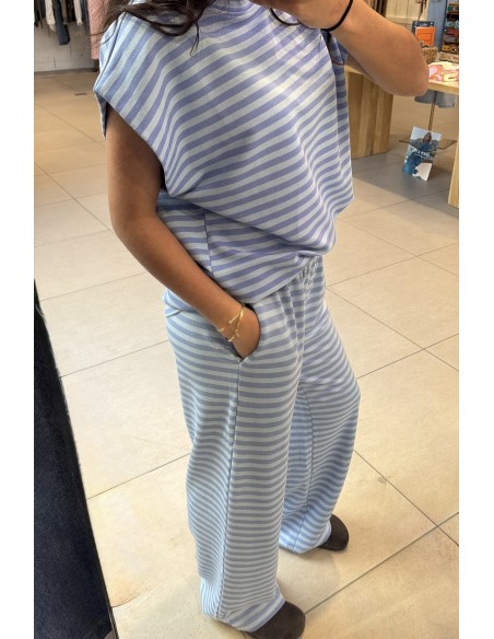 Pantalon fluide à rayures Ciel