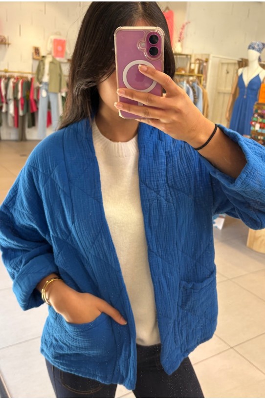 Kimono court matelassé Bleu