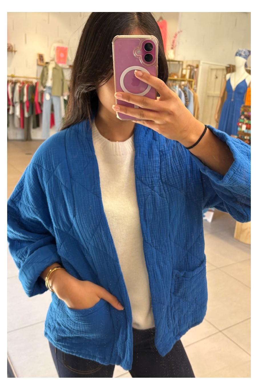 Kimono court matelassé Bleu
