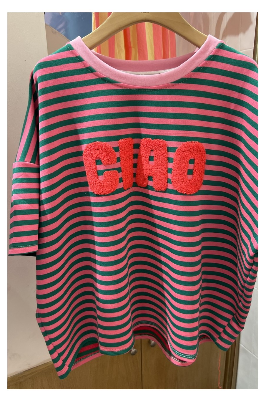 Marinière CIAO vert et rose